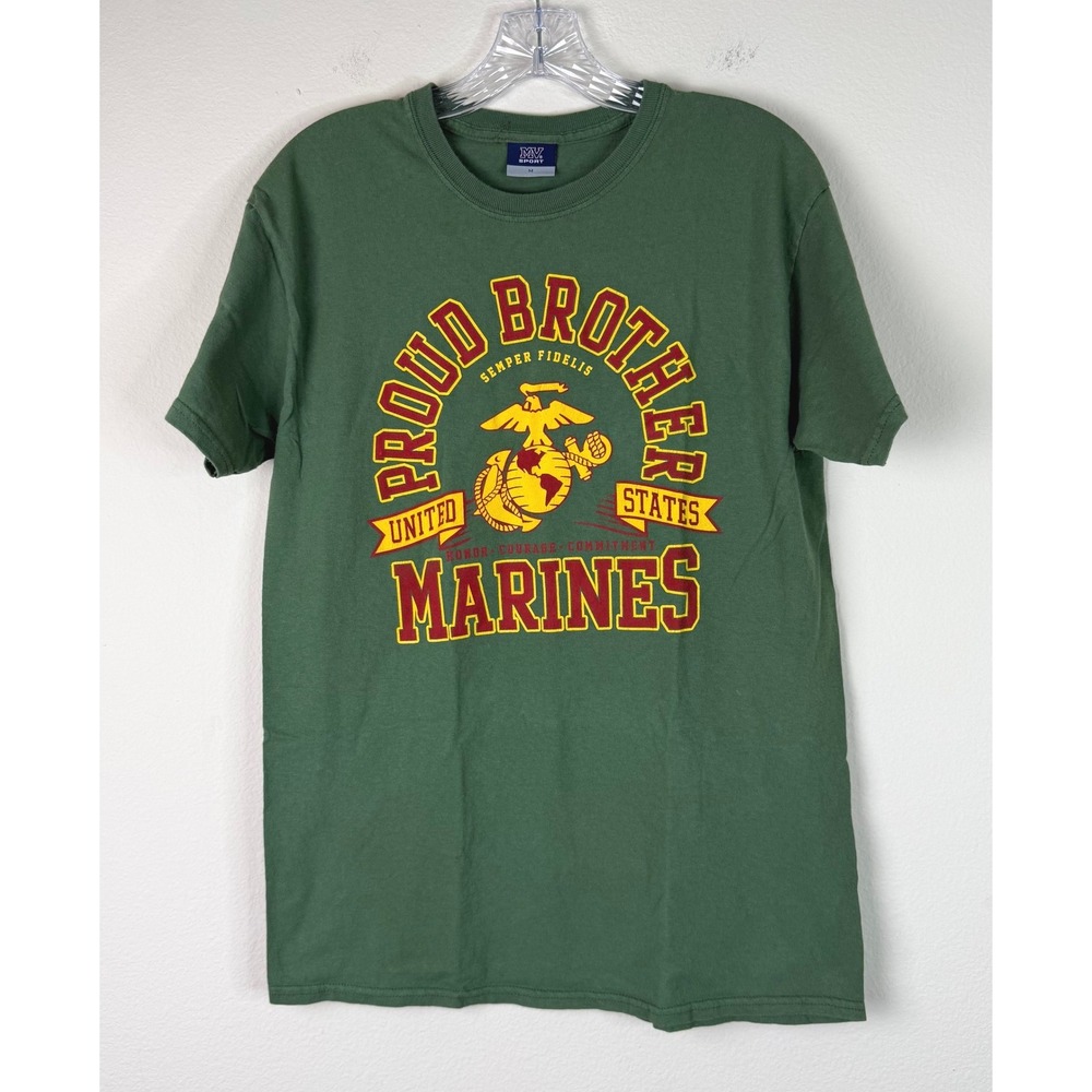 MV Sport T-Shirt Mens M Proud Brother US Marines Graphic Tee Green Short Sleeve